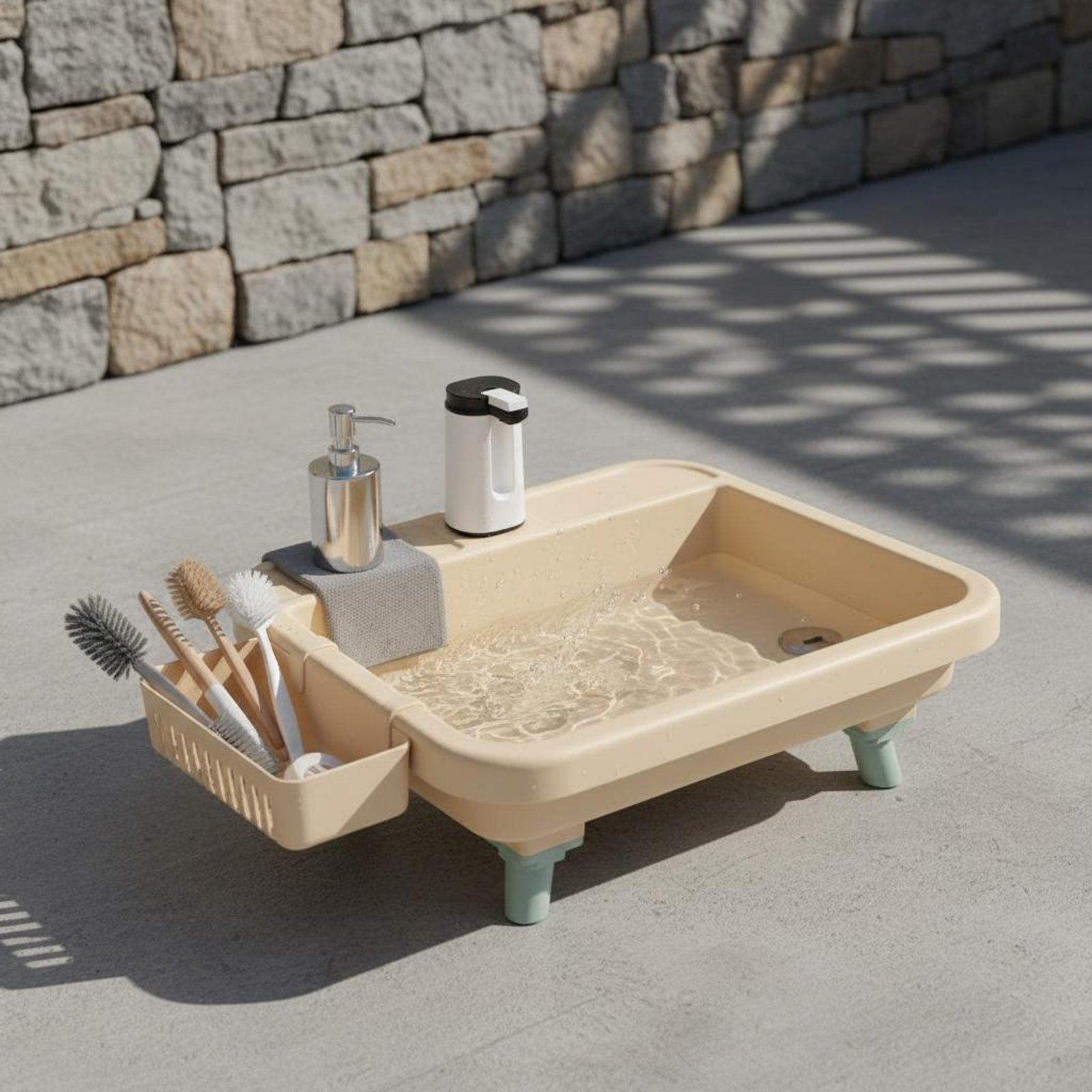 Camping - Tragbares Outdoor-Waschbecken mit Druckreiniger-Funktion, Ein-Knopf-Campingwaschbecken für